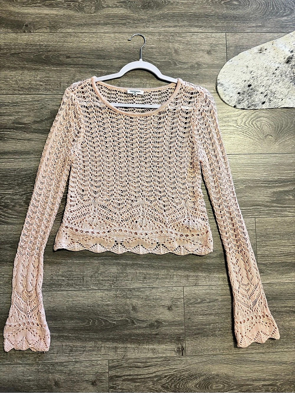 Cropped Crochet Bell Sleeve Sweater